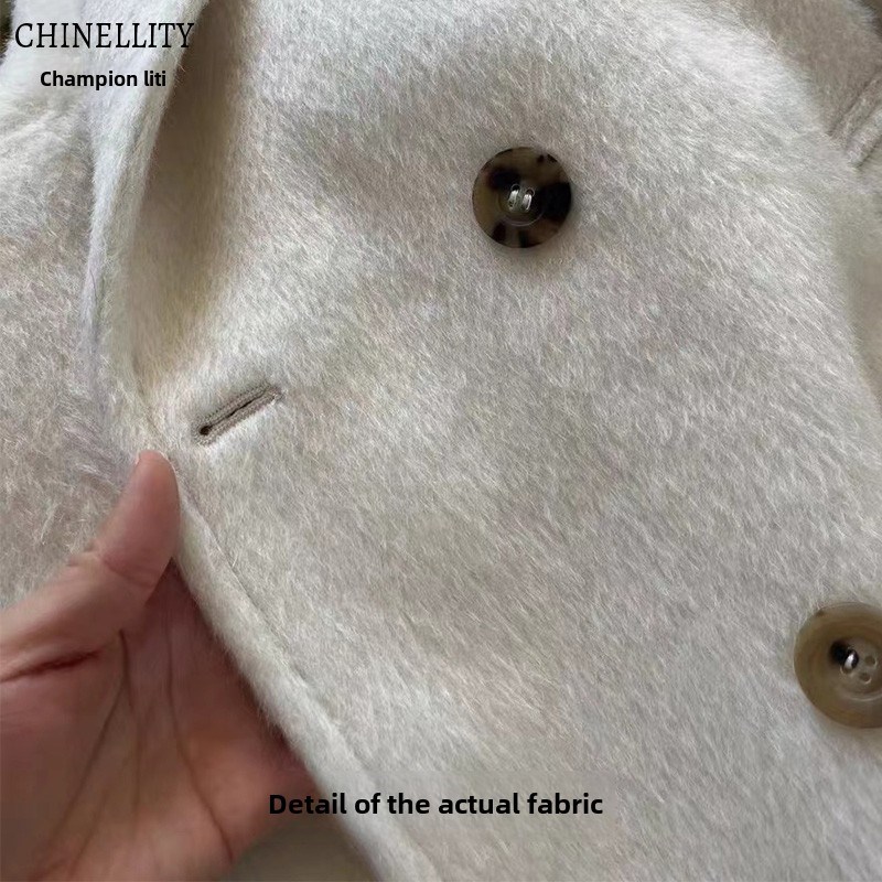 加厚羊驼绒阿尔巴卡奢品高端带里衬白色长款大衣超保暖毛呢外套女