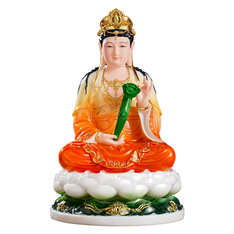 新款汉白玉文殊神像居家供奉摆件12/16/19寸坐莲汉白玉文殊神像