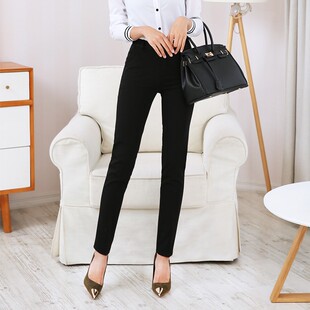 工装 工作裤 高腰直筒长裤 西裤 裤 小脚黑色正装 职业西装 女OL面试修身