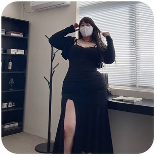 180的陈橙橙【男友视角2.0】大码女装气质鱼尾开叉连衣裙搭小外套