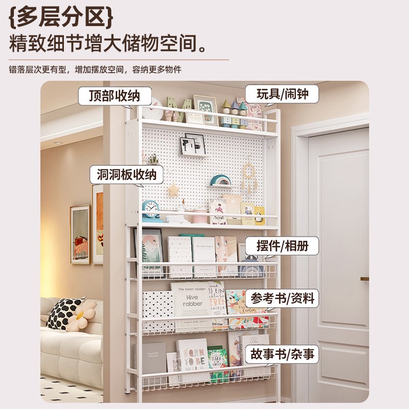 门后超薄洞洞板书架置物架铁艺儿童收纳柜多层墙上壁挂窄柜零食架