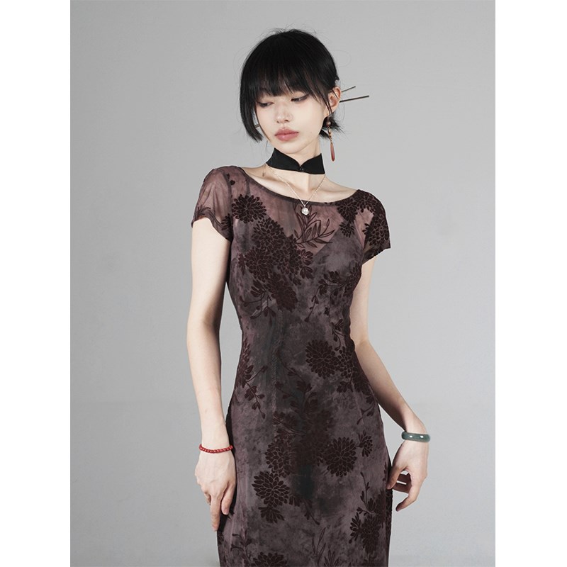 川故纵【新眉】2024年夏季新中式国风改良旗袍珍珠长款连衣裙女