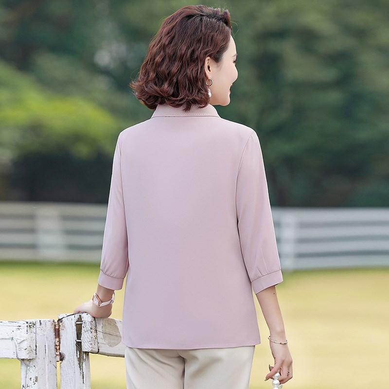 2024新款中年妈妈春夏装七分袖洋气衬衫中老年女春秋T恤翻领上衣