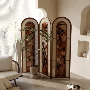 设计师中古屏风隔断藤编实木家用客厅入户进门装饰隔断墙酒店餐厅