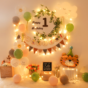 网红女宝宝一周岁生日装饰男孩儿童背景墙气球2岁场景布置3岁女孩