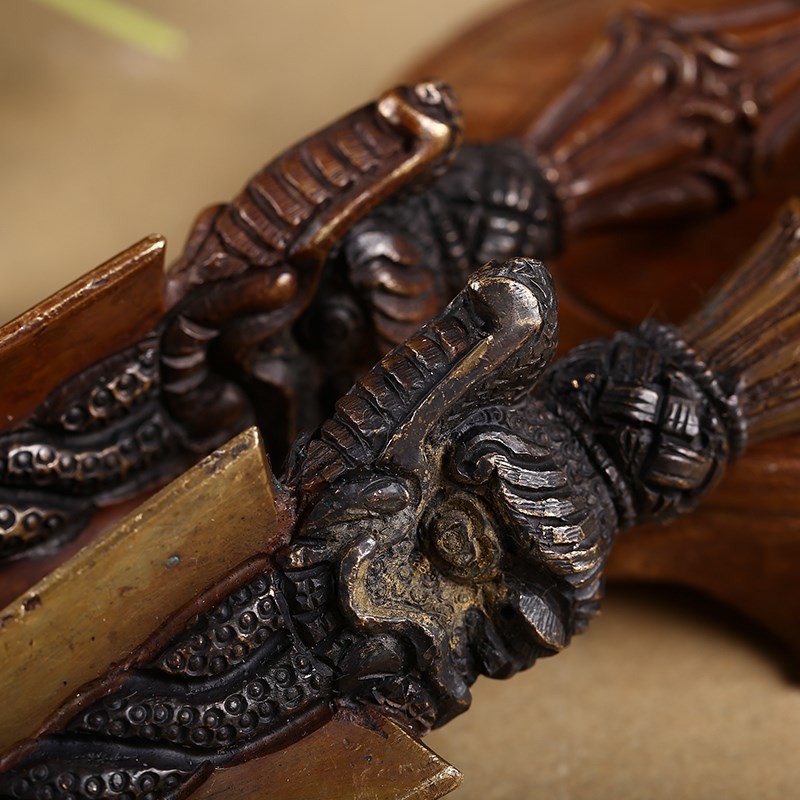 藏传密宗法器 尼泊尔手工纯铜三面马头明王杵 普巴杵 金刚杵