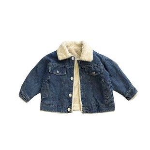 男童加绒牛仔外套秋冬新款宝宝洋气复古加厚毛毛翻领冬季保暖上衣