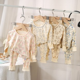 秋天儿童秋衣秋裤套装全棉a类花边女童孩睡衣宝宝纯棉内衣居家服