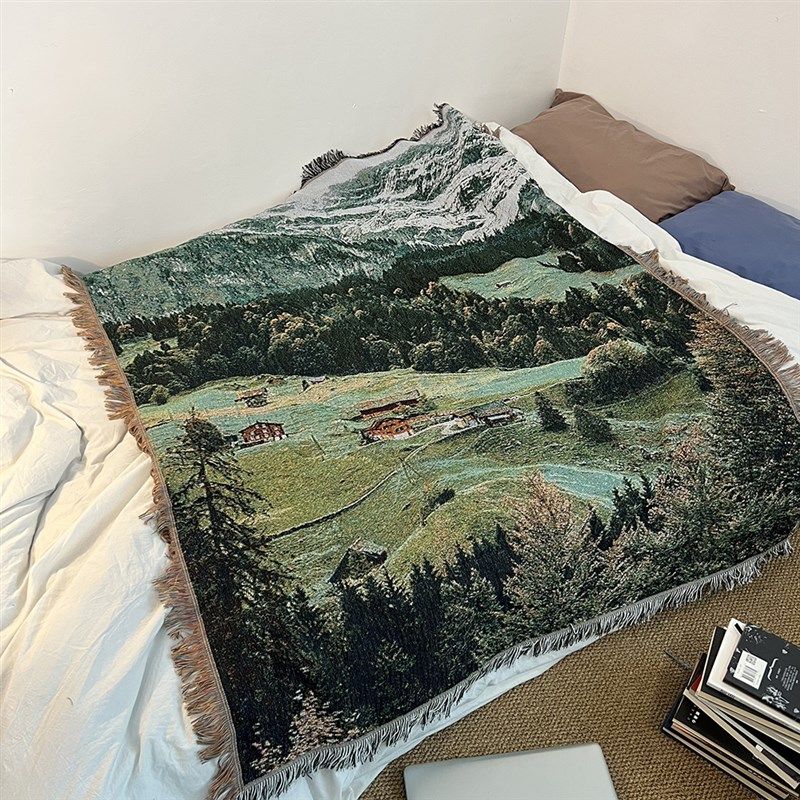 北欧唯美治愈感风景挂毯单双人沙发垫盖巾针织毯床尾毯露营野餐毯,居家布艺,挂毯/壁毯,淘宝优惠券,粉丝福利购,淘宝优惠卷