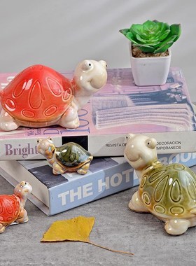 景德镇创意陶瓷小乌龟儿童房装饰品摆件庭院鱼缸鱼池造景可爱礼物