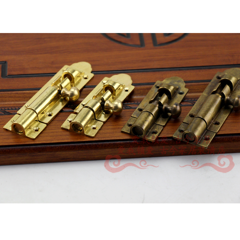 仿古铜锁老式插销门扣门栓锁扣门闩铜纯铜门插仿古窗户中式明装