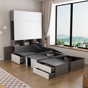 多功能榻榻米床箱储物床魔方组合床小户型阳台书房地台床衣柜一体