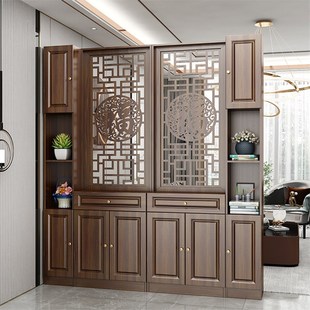 新中式屏风隔断柜高档实木客厅玄关柜入户进门遮挡置物架鞋柜一体