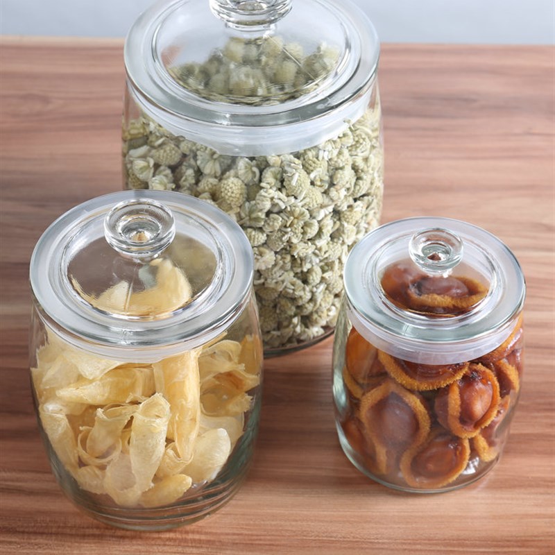 商用玻璃密封罐无铅加厚透明储物罐大口径玻璃瓶陈皮茶叶药材展示