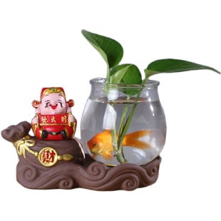 大号玻璃花瓶绿萝水培器皿透明植物水养鱼花共养花盆创意桌面摆件