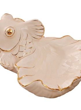 陶瓷年年有鱼摆件客厅桌面装饰品礼品创意玄关鞋柜放钥匙收纳盘