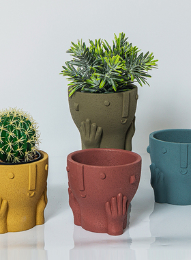 水泥花盆北欧风格简约创意个性绿植盆栽绿萝多肉手托人脸花盆