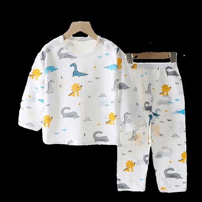 婴儿衣服A类纯棉分体套装女宝宝睡衣薄款长袖长裤男童夏季空调服2