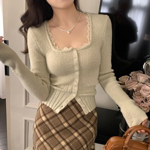 灰色蕾丝针织打底衫女内搭修身2025秋冬季新款低领毛衣高级感上衣