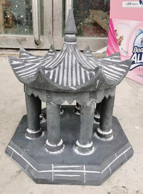 青石凉亭石亭摆件景观小石桥精品石头凉亭子六八角石亭子景观凉亭