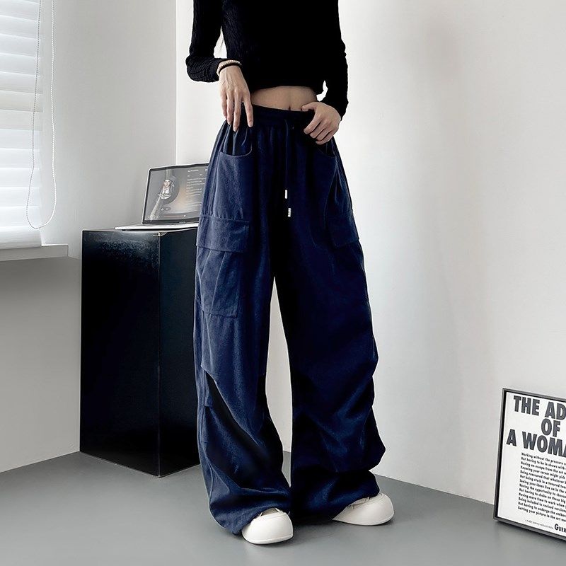 大码阔腿工装裤女2024冬季胖mm抽绳拖地休闲显瘦灯芯绒直筒长裤子,女装/女士精品,大码裤装,淘宝优惠券,粉丝福利购,淘宝优惠卷