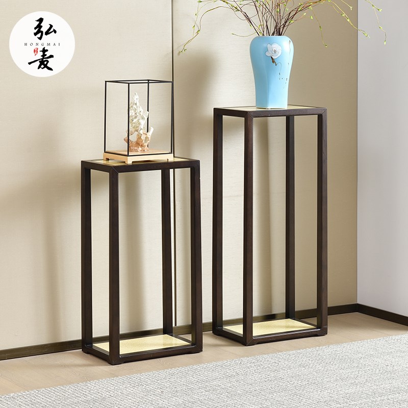 大理石花架新中式花几实木两层高款盆栽盆景摆放架室内放绿植架子