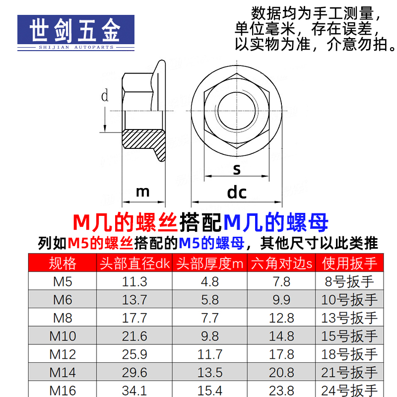 8级镀锌六角法兰螺母GB6177防滑螺帽带齿锁紧3厘4M5中6面10细牙12