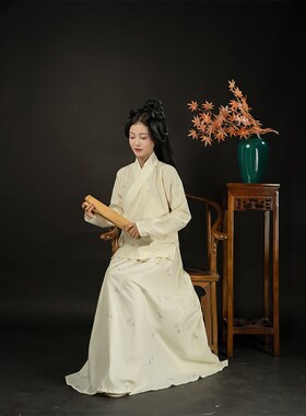 汉服男女黑白中衣中裤补服交领纯棉古装里衣内搭春夏睡衣中裙