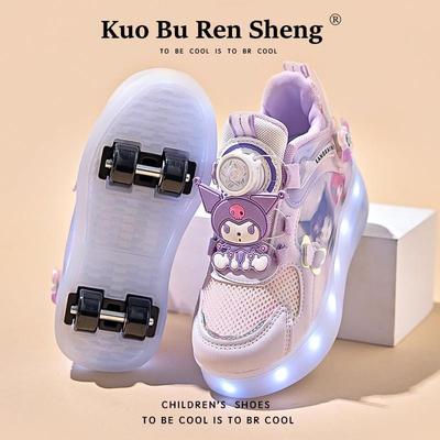 2026冬季新款女童旋转钮扣发光暴走鞋女孩四轮库洛米暴走轮滑鞋