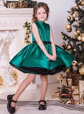 公主裙女童生日宴十岁晚礼服高端洋气钢琴演奏蓬蓬裙绝美绿色礼裙