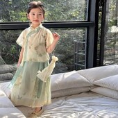 新款 2024薄款 新中式 儿童两件套夏装 国风连衣裙套装 女童汉服夏季