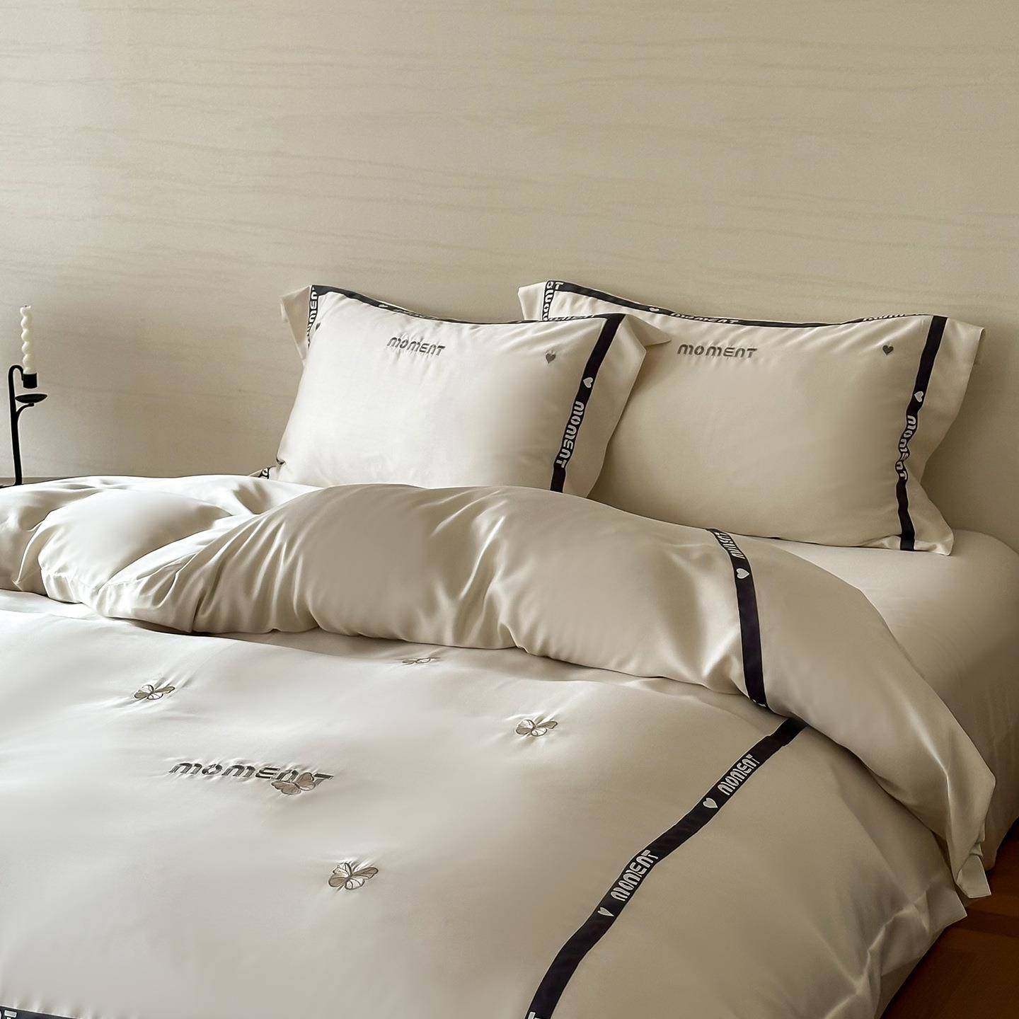 轻奢60S兰精天丝四件套少女心夏季超柔刺绣冰丝凉感被套裸睡床品