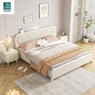 奶油风现代简约实木床1.8米主卧软靠双人床1.5白色公主储物单人床