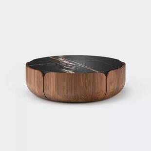 设计师意大式极简茶高端术理石茶几组61751合客厅家用艺圆形胡桃