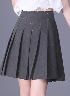 灰色百褶裙半身裙女春夏季2025新款小个子高腰显瘦短裙亮片A字裙