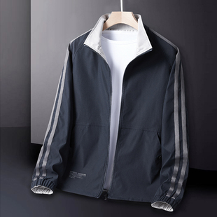 双面穿外套男春秋季 商务休闲百搭防风运动立领夹克潮 上衣宽松大码