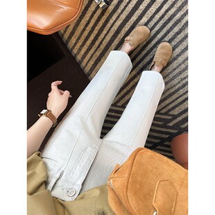 中线加持~显瘦升级!高腰弹力直筒牛仔裤女2025新款春九分奶奶裤