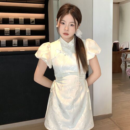 大美自制150cm小个子新中式风改良旗袍裙子 淑女收腰短款连衣裙夏