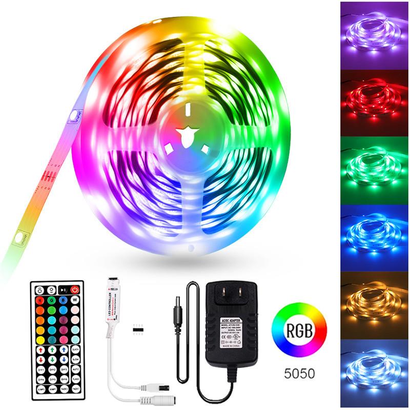LED灯带5050RGB10M20M套装灯带12V18灯44键红外遥控裸板室内装饰