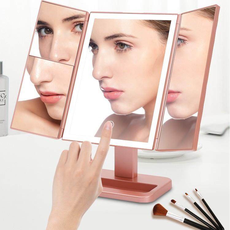 高级贝壳led梳妆镜台式桌面梳妆镜子折叠女学生插电款化妆镜带灯