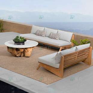 户外柚木沙发庭院室外别墅花园露台民宿阳台休闲实木沙发组合家具