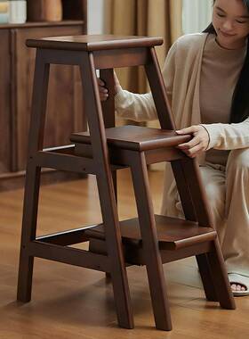 实梯凳子子梯凳两用步梯家XWD用多功能叠三步梯花加木厚楼梯爬梯