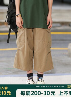 弎狸TIP 夏季日系复古工装裤男女中腰显瘦宽松直筒阔腿七分裤子潮