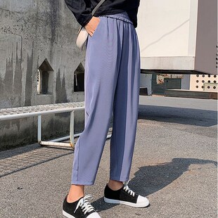 胖mm高腰西装 女夏季 裤 薄款 大码 宽松萝卜裤 宽松锥形九分休闲阔腿裤