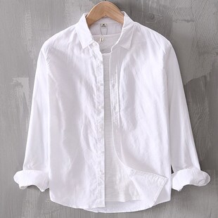 基础白衬衫男长袖纯棉休闲宽松潮流百搭春秋上衣外穿全棉衬衣不透