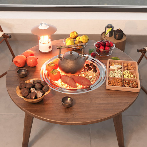 室内围炉煮茶烤火炉桌子庭院小圆桌楠竹电围炉烧烤碳炉阳台小茶几