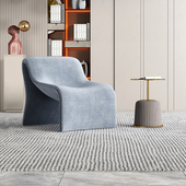 意式 极简单人沙发椅酒店别墅客厅会客接待椅设计师创意绒布休闲椅