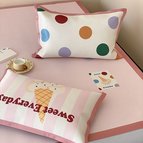 少女心A类抗菌冰丝凉席三件套 夏天软席子可折叠水洗空调席床笠款