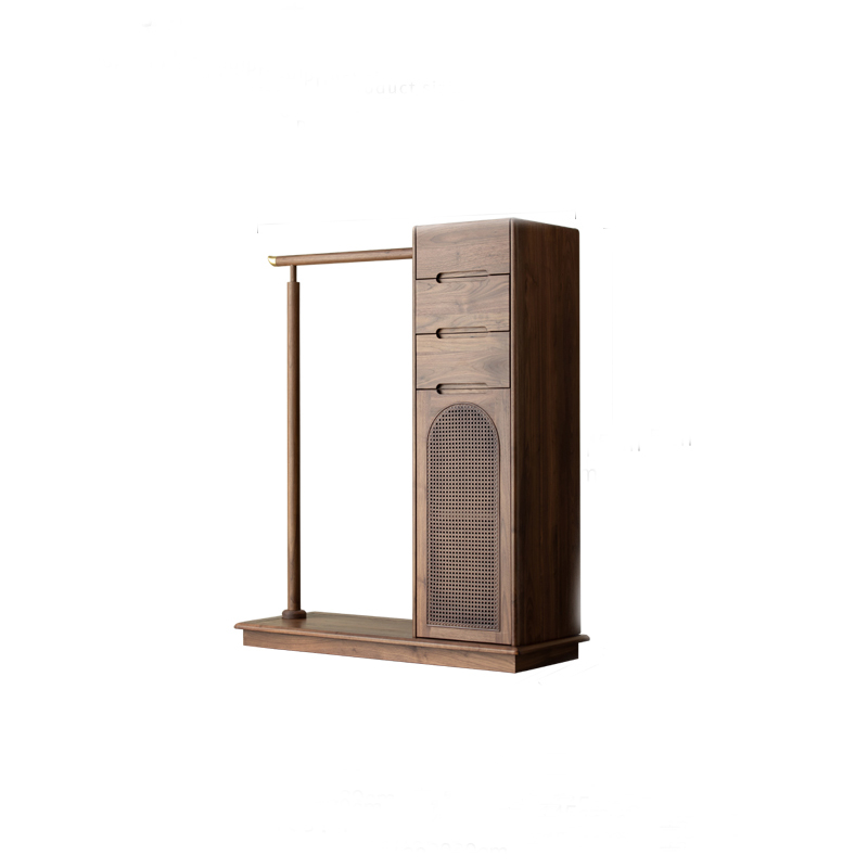 简约实木衣帽架现代卧室多功能挂衣架北美黑胡桃落地式抽屉柜衣橱