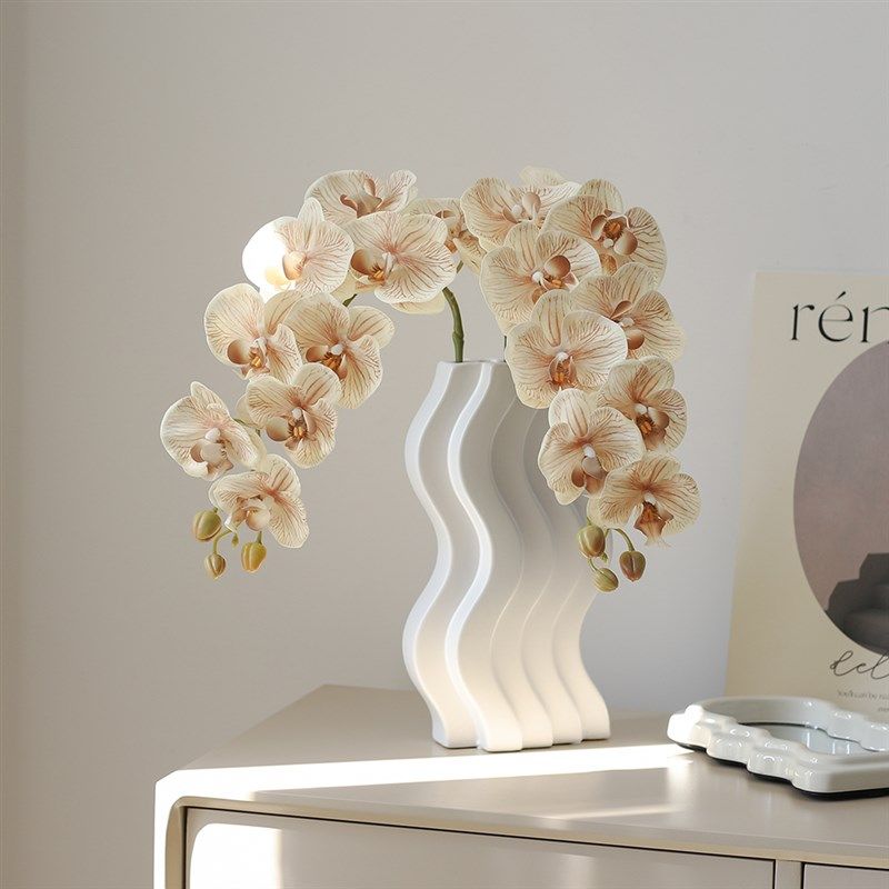 蝴蝶兰仿真花高品质3D打印胶片假花插花样板间客厅装饰花瓶摆件